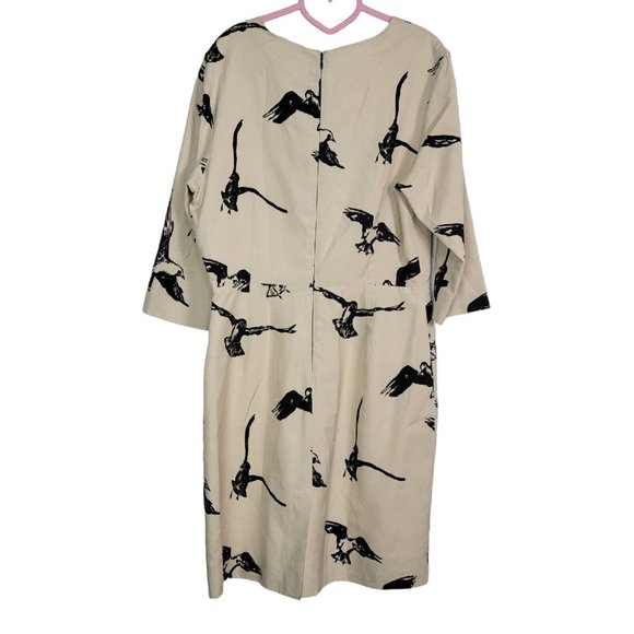 WHIT Printed Silk Shift Twist Front Bird Quirky White Dress Women Size 6 - Picture 2 of 8
